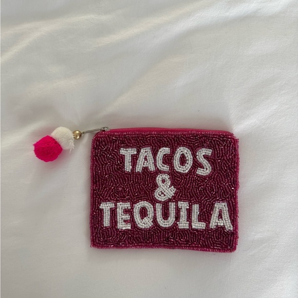 Handbags - Beaded Pink Clutch with Pom Pom